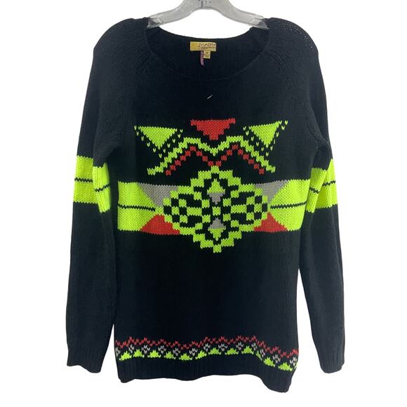 Princess Vera Wang Fair Isle Medium Black/Neon Yellow Pullover Knit Sweater - Picture 1 of 6